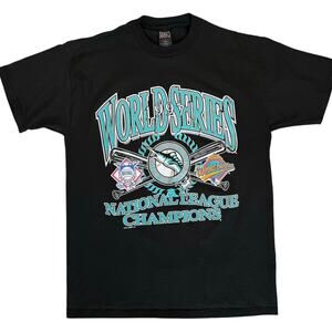 Vintage Mens 1997 Florida Marlins World Series Champions T-Shirt Lg Black MINT